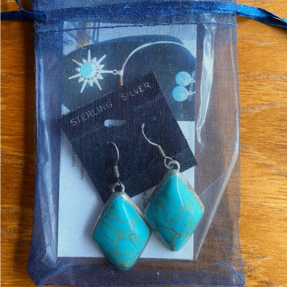 Turquoise Sterling Silver Earrings - Picture 2 of 4